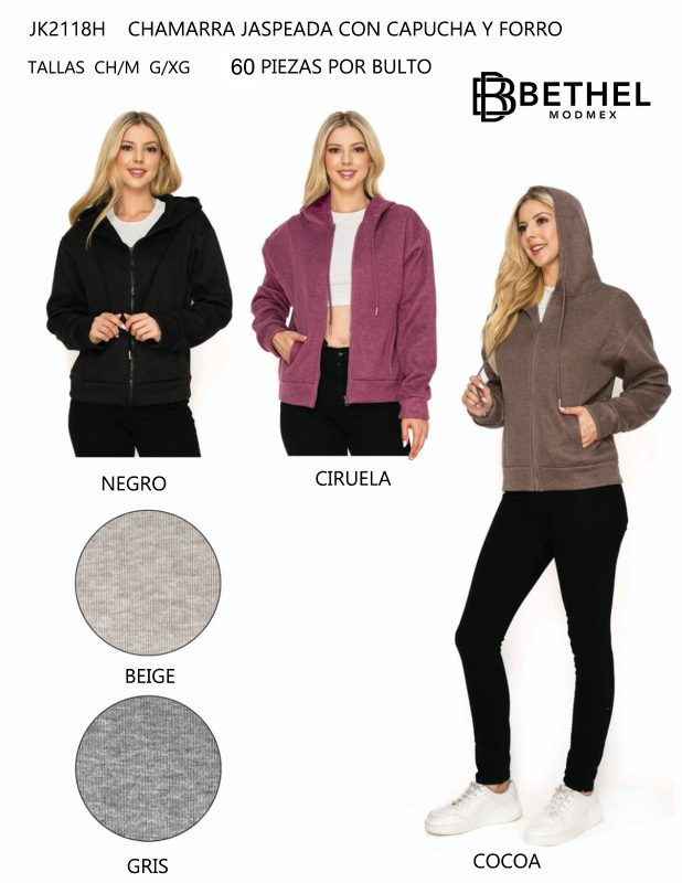 Chamarra jaspeada con capucha y forro-JK2118H