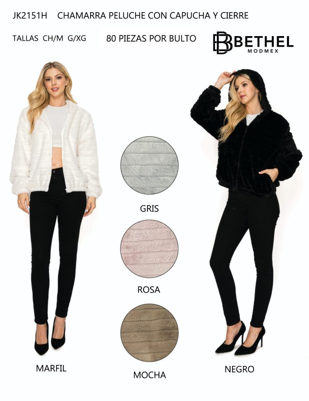 Chamarra peluche con capucha y cierre-JK2151H
