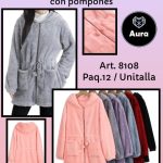 Chamarra peluche largo con pompones-8108 - 1