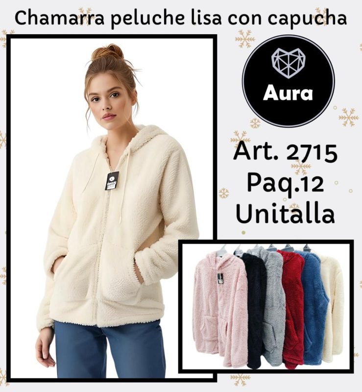 Chamarra peluche lisa con capucha Aura-2715