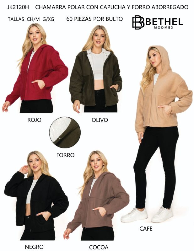 Chamarra polar con capucha y forro aborregado-JK2120H