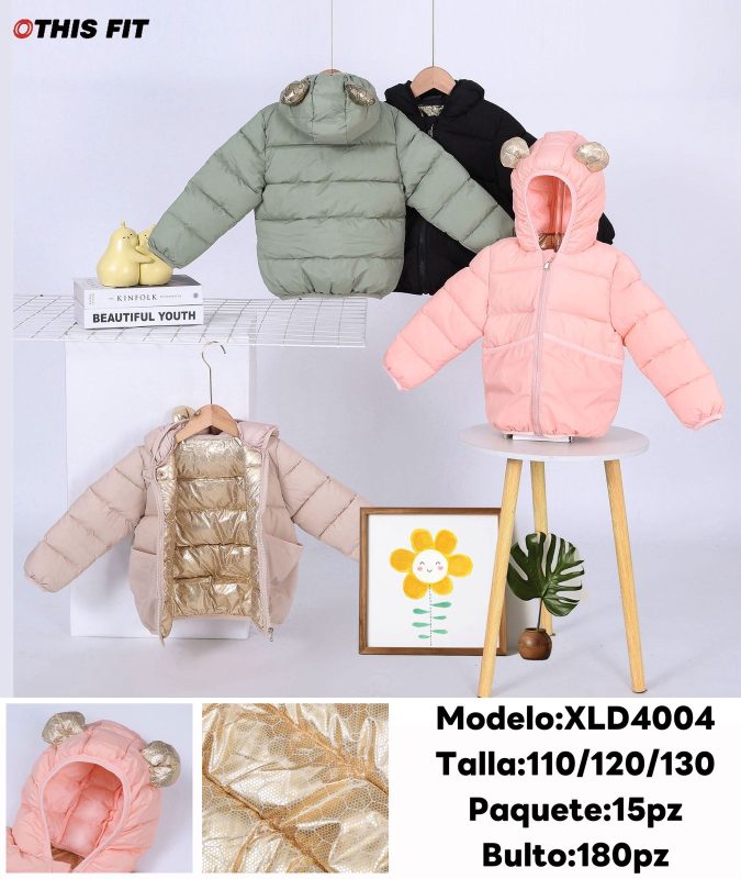 Chamarra puffer con orejas para niña-XLD4004