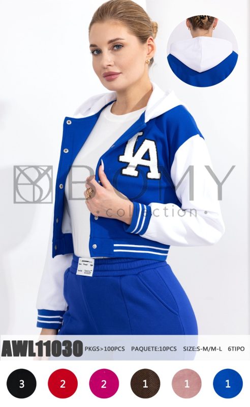 Chamarra varsity LA con gorro-AWL11030