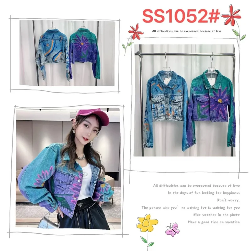 Chaqueta de mezclilla estampada para mujer-SS1052