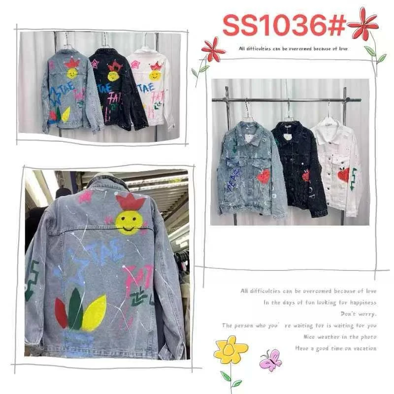 Chaqueta de mezclilla unisex con diseños estampados-SS1036