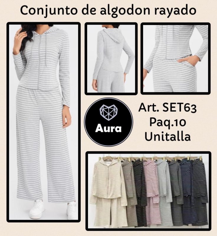 Conjunto de algodón rayado Aura-SET63