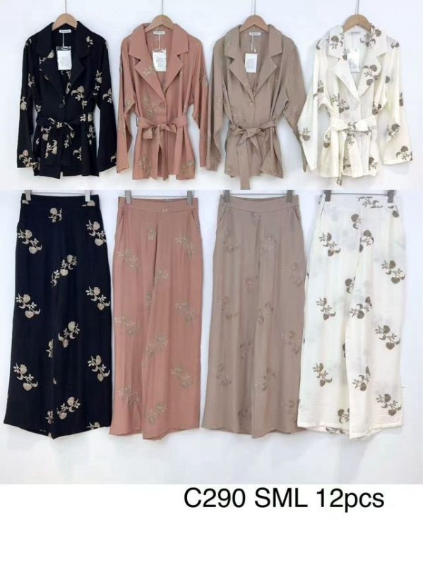 Conjunto de blazer y pantalón con estampado floral-C290