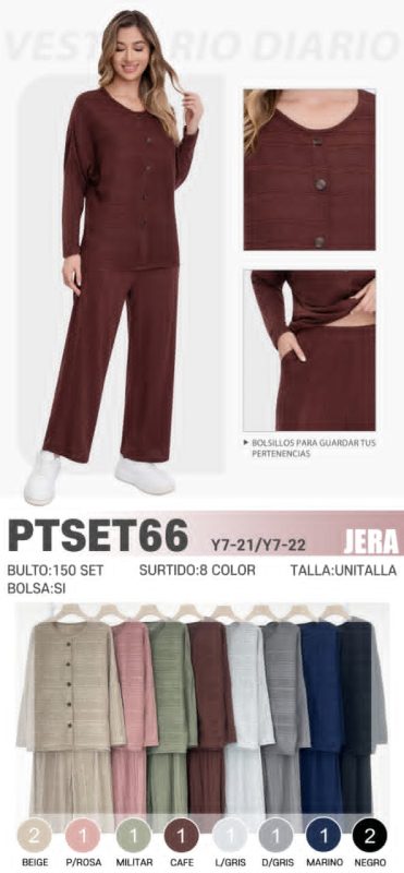 Conjunto de blusa abotonada y pantalón-PTSET66