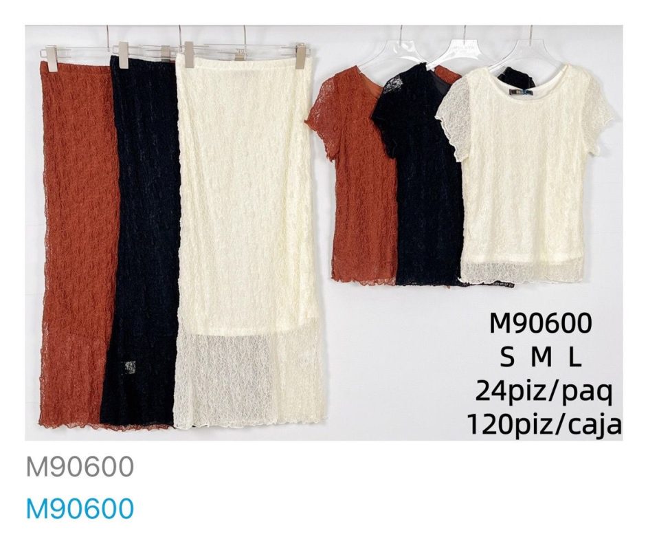 Conjunto de blusa y falda de encaje-M90600