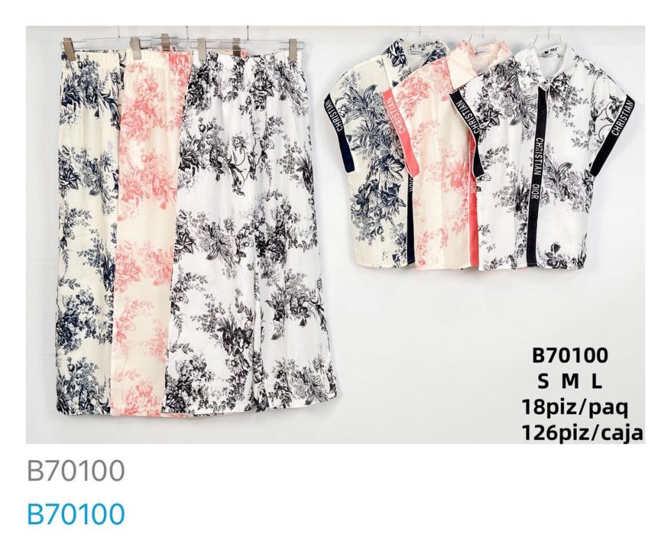 Conjunto de camisa y pantalón floral-B70100