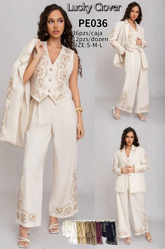 Conjunto de chaleco, pantalón y saco bordado para mujer-PE036