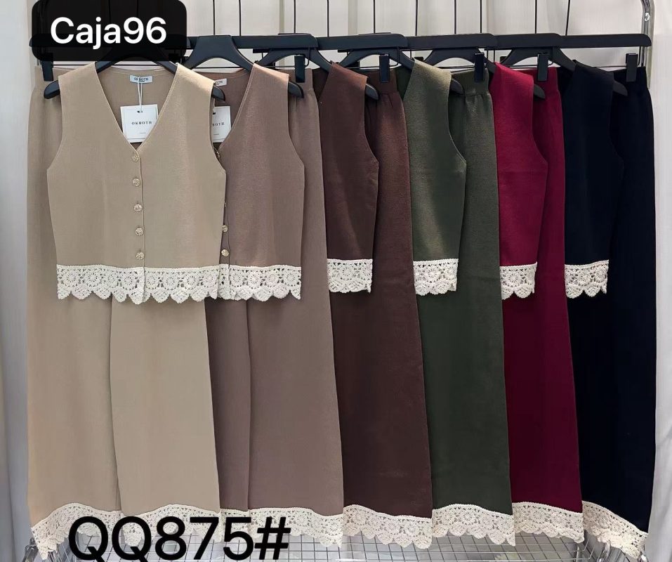 Conjunto Chaleco con falda y encaje-QQ875