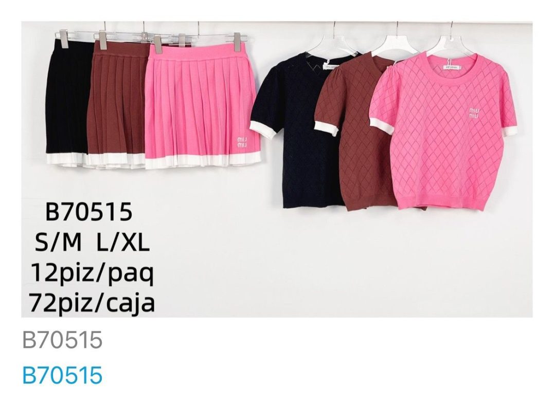 Conjunto de falda plisada y top de punto-B70515