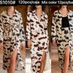 Conjunto de falda y camisa estampada con abertura-YS1010 - 1