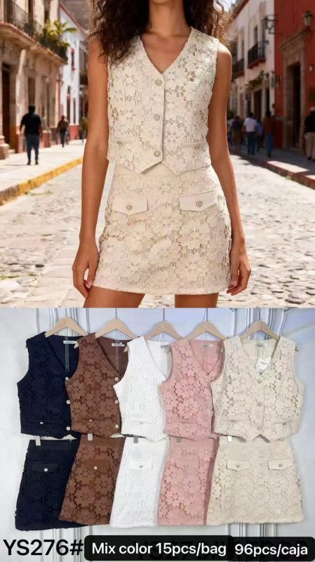 Conjunto chaleco y falda de encaje-YS276