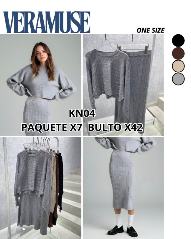 Conjunto de falda y suéter tejido-KN04