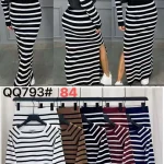 Conjunto de falda y blusa a rayas-QQ793 - 2