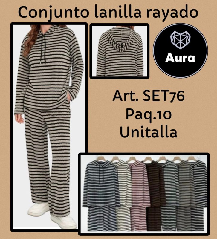 Conjunto de lanilla rayado-SET76