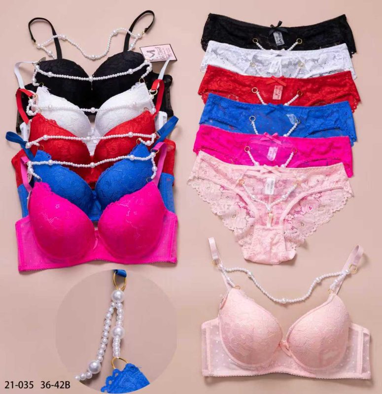 Conjunto de lencería con detalles de perlas-21-035