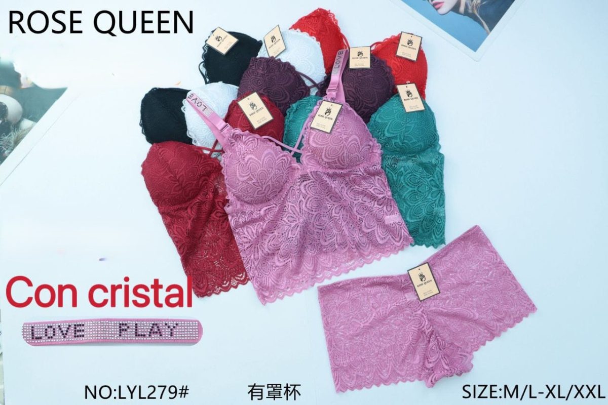 Conjunto de lencería con encaje Rose Queen-LYL279