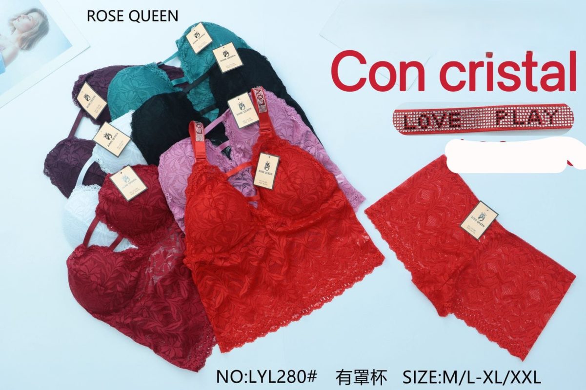 Conjunto de lencería de encaje con detalles de cristal-LYL280