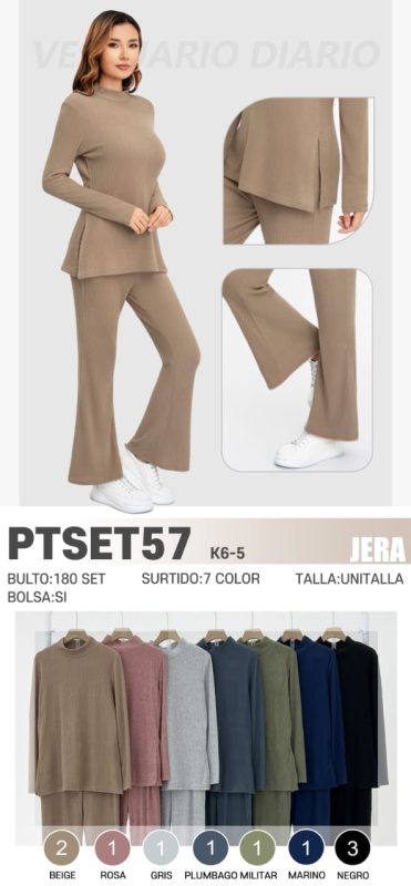 Conjunto de pantalón acampanado y top de manga larga-PTSET57