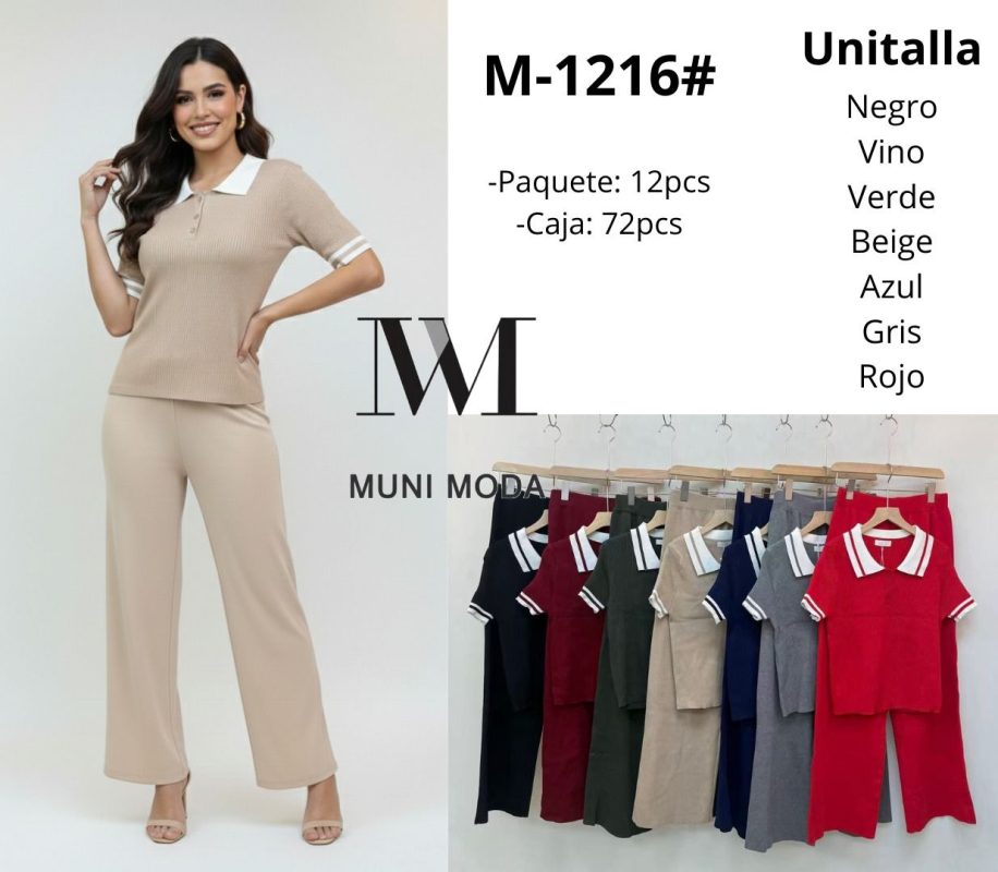 Conjunto de pantalón y blusa con cuello-M-1216