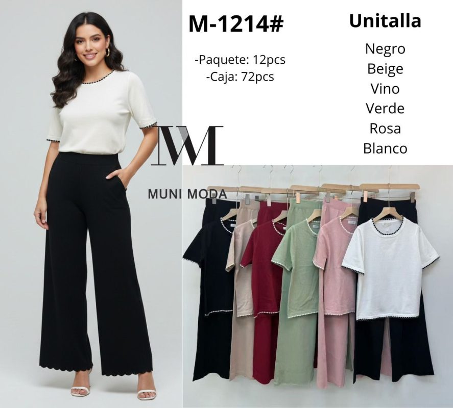 Conjunto de pantalón y blusa con detalle en contraste-M-1214