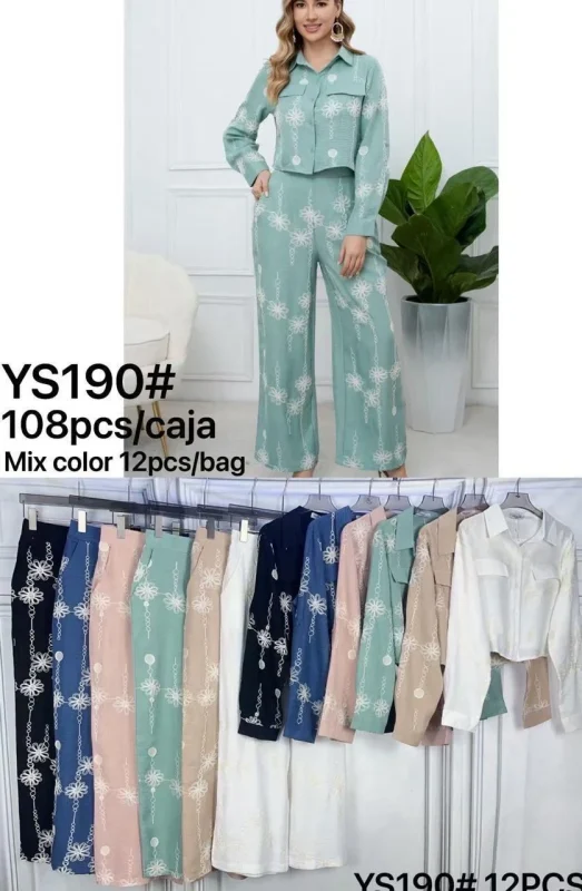 Conjunto de pantalón y camisa con estampado-YS190