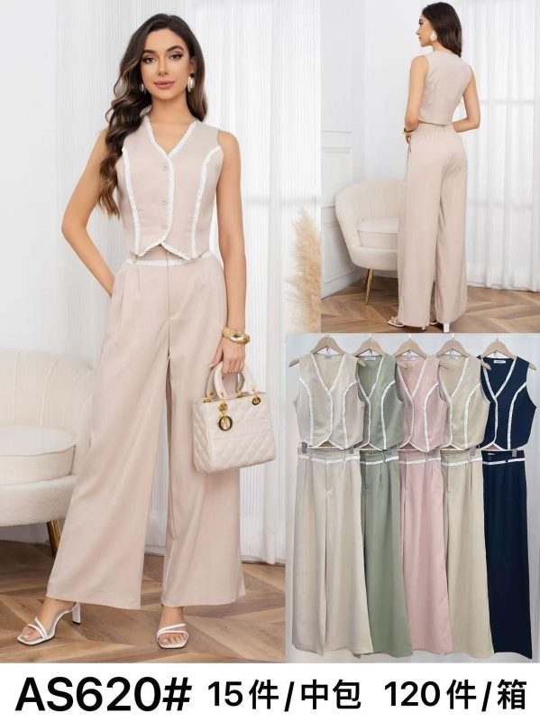 Conjunto de chaleco y pantalón palazzo para mujer-AS620