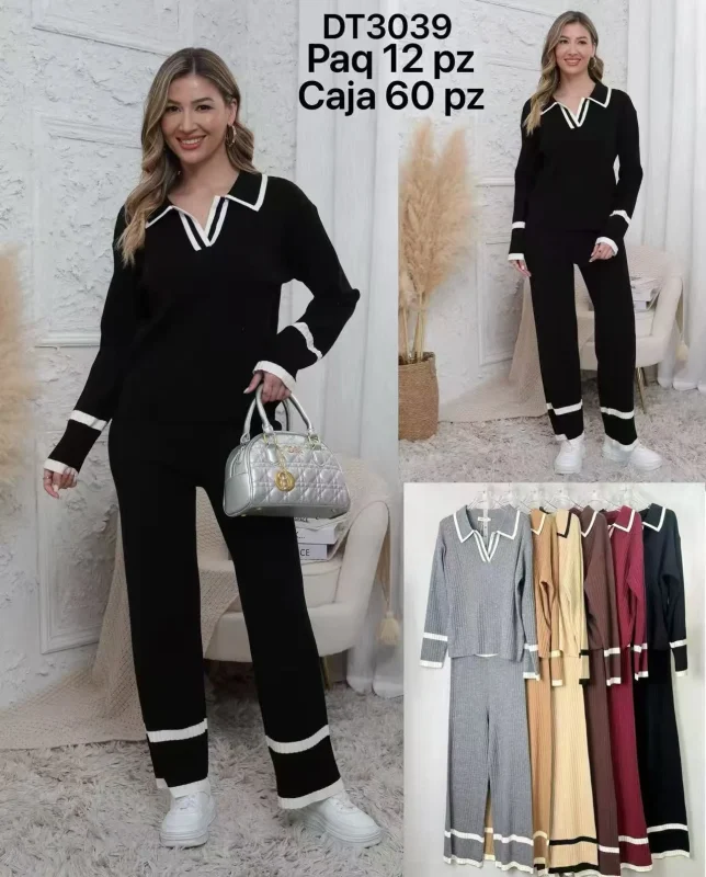 Conjunto de pantalón y suéter Con ribete-DT3039