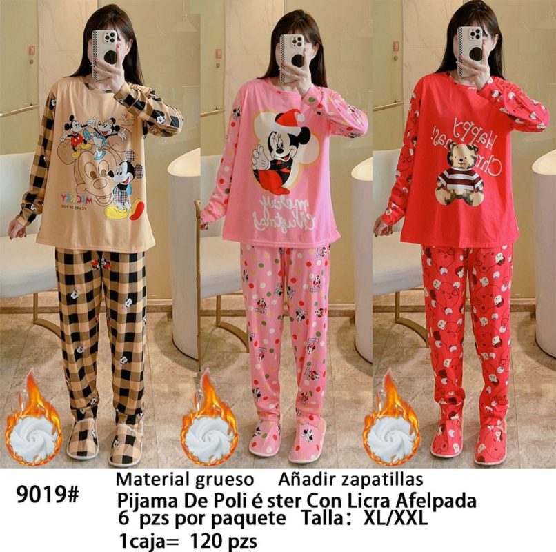 Conjunto de pijama de poliéster con licra afelpada-9019