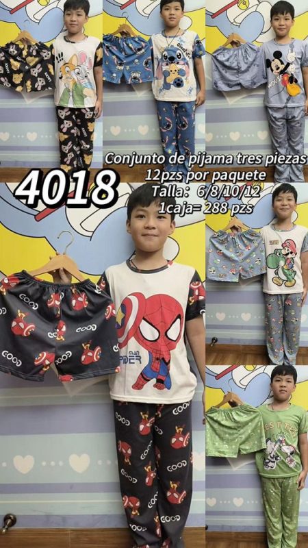 Conjunto de Pijama de Tres Piezas para Niño con Diseños-4018