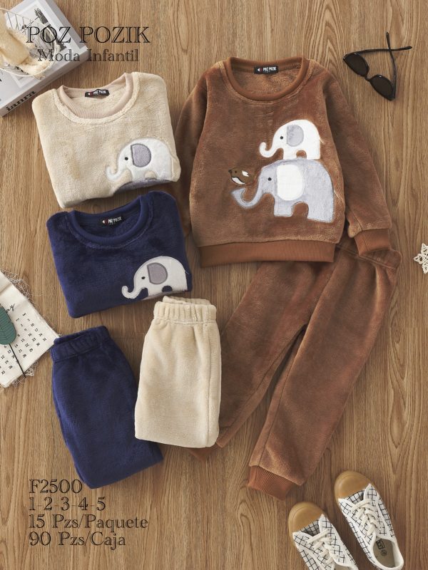 Conjunto de pijama infantil con diseño de elefante-F2500