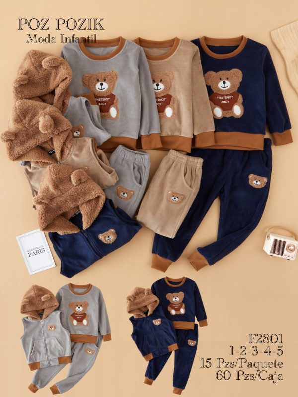 Conjunto de pijama infantil con diseño de oso-F2801