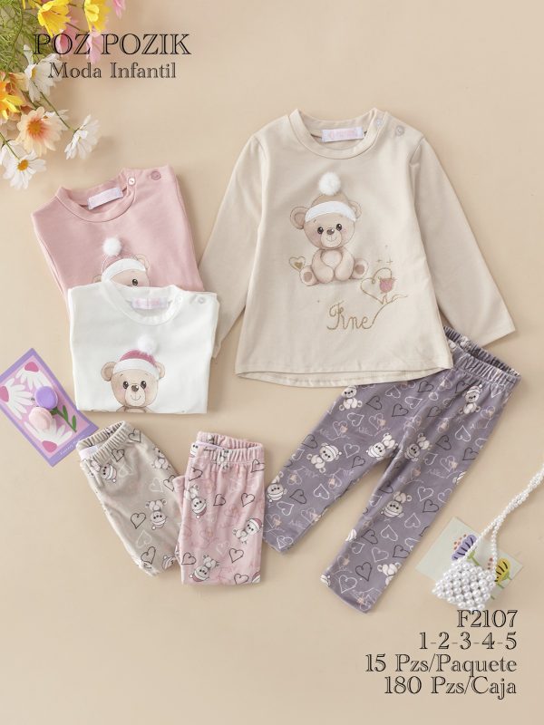 Conjunto de Pijama Infantil con Diseño de Oso-F2107