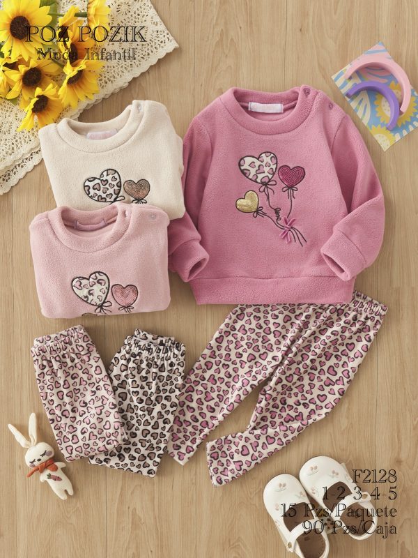 Conjunto de pijama infantil de corazones-F2128