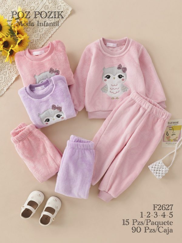 Conjunto de pijama para niña con estampado de búho-F2627