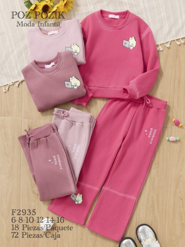 Conjunto de ropa infantil con estampado de gato-F2935