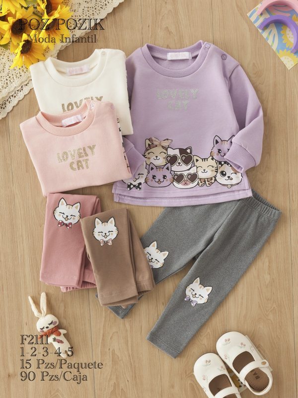 Conjunto de ropa infantil con temática de gato-F2111