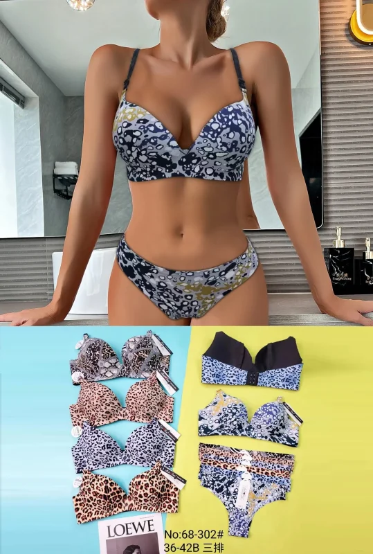 Conjunto de ropa interior femenina con estampado-68-302#