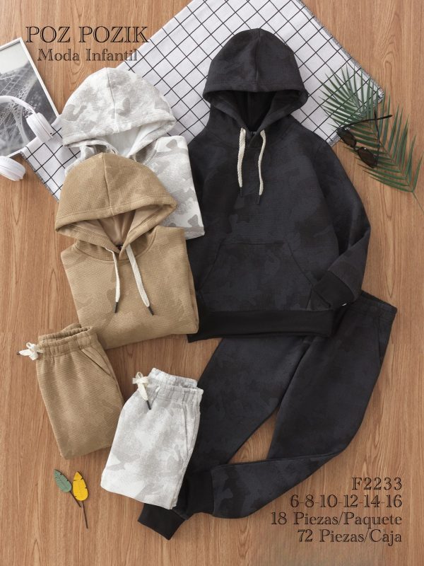Conjunto de sudadera con capucha y pants para niño-F2233