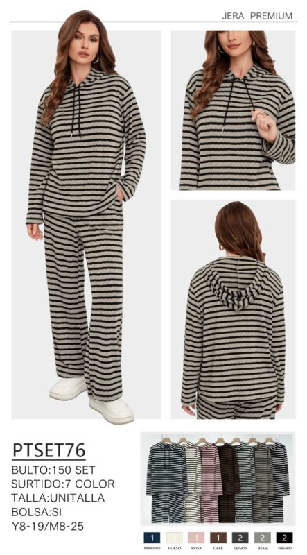 Conjunto de sudadera y pantalón a rayas-PTSET76