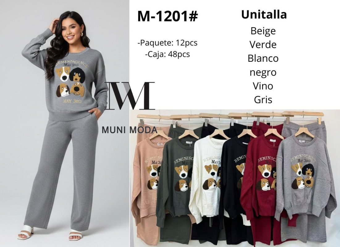 Conjunto de sudadera y pantalón con estampado de perros-M-1201