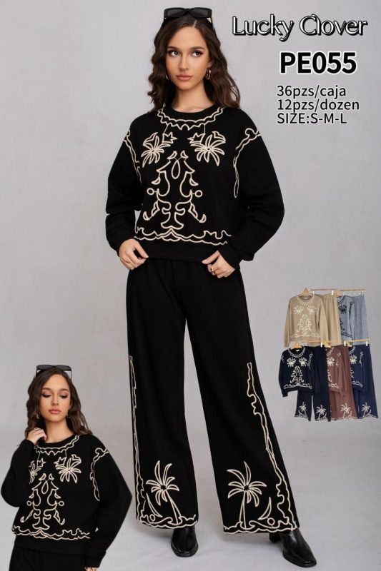 Conjunto de sudadera y pantalones con estampado de palmeras-PE055