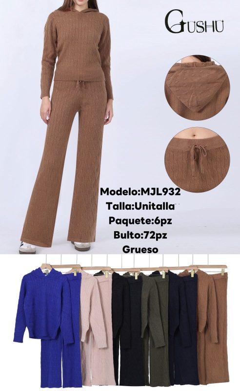 Conjunto de suéter con capucha y pantalones de punto-MJL932