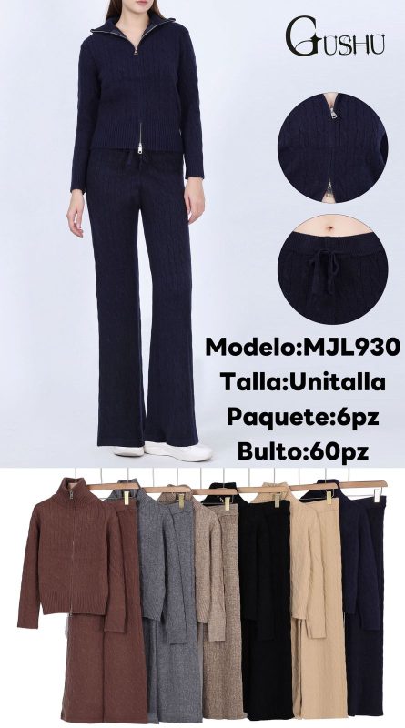 Conjunto de suéter y pantalones de punto trenzado-MJL930