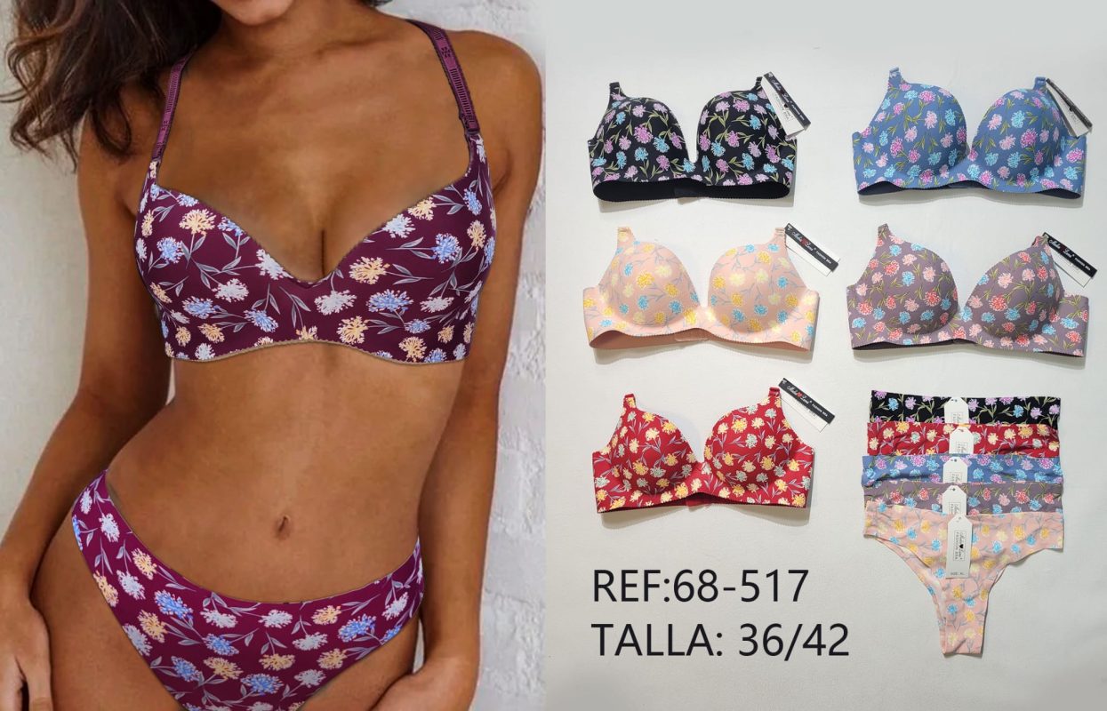 Conjunto de sujetador y panty floral-68-517
