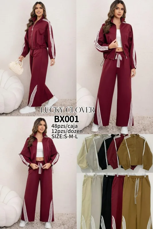 Conjunto deportivo burdeos con rayas blancas-BX001