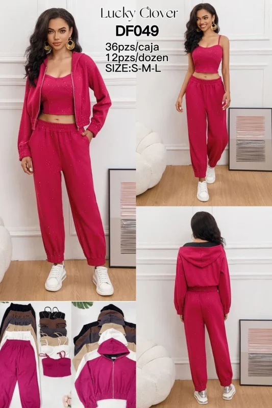 Conjunto deportivo de 3 piezas para mujer-DF049